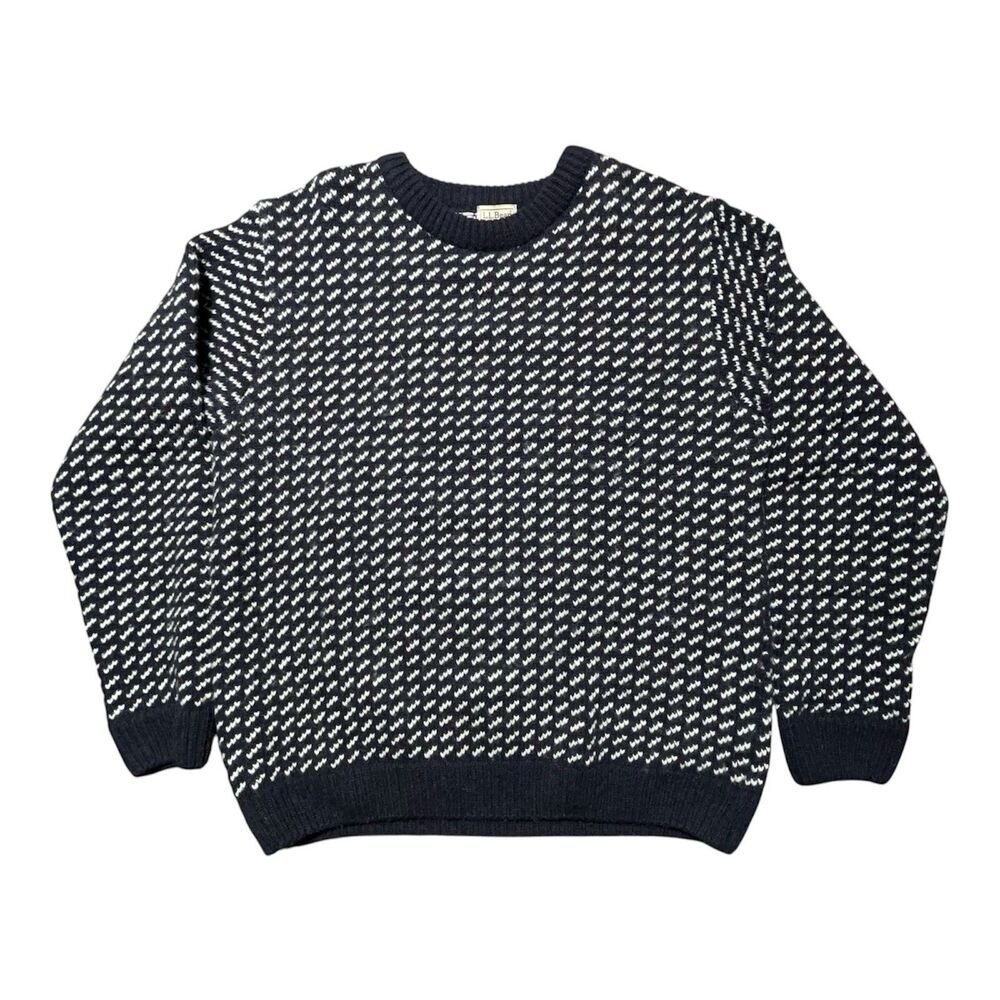 Vintage LL Bean Sweater Mens L Navy Birdseye Wool Fisherman Knit